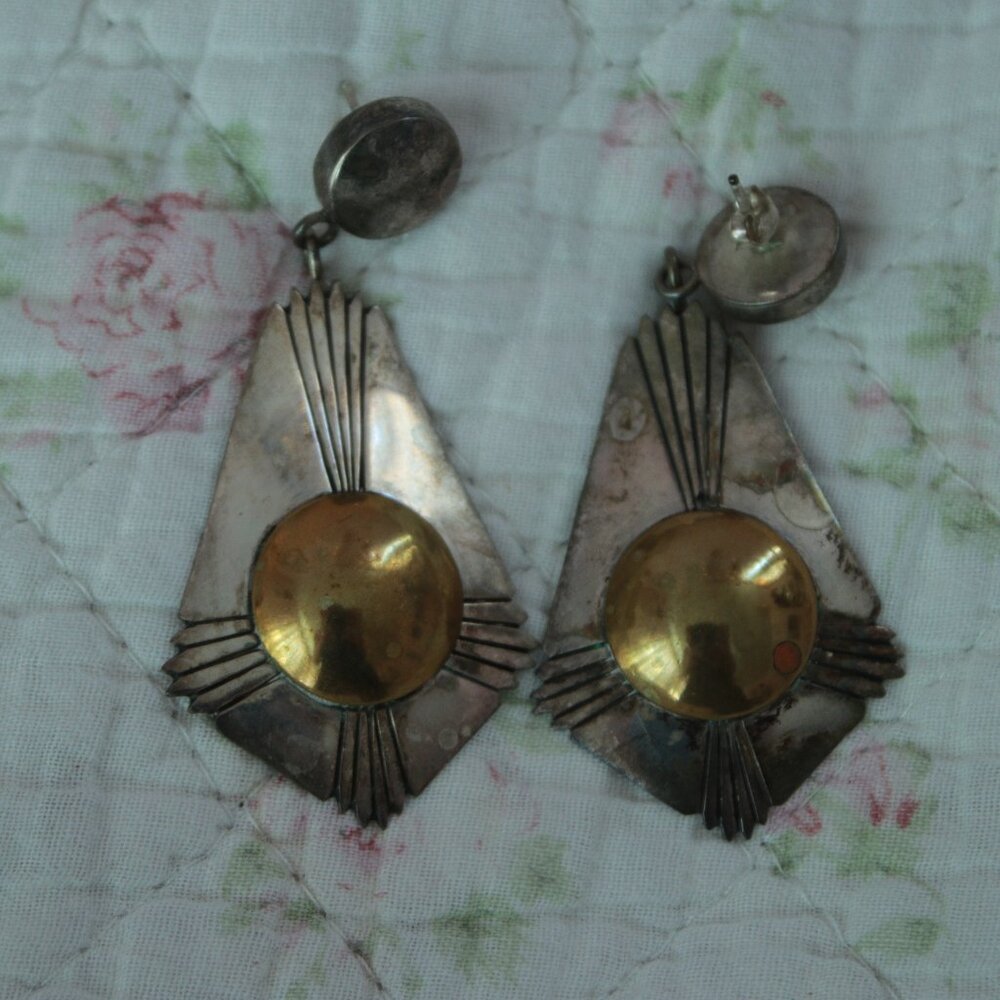 True Vintage 1990s Sterling Silver Art Nouveu Art Deco Retro Earrings